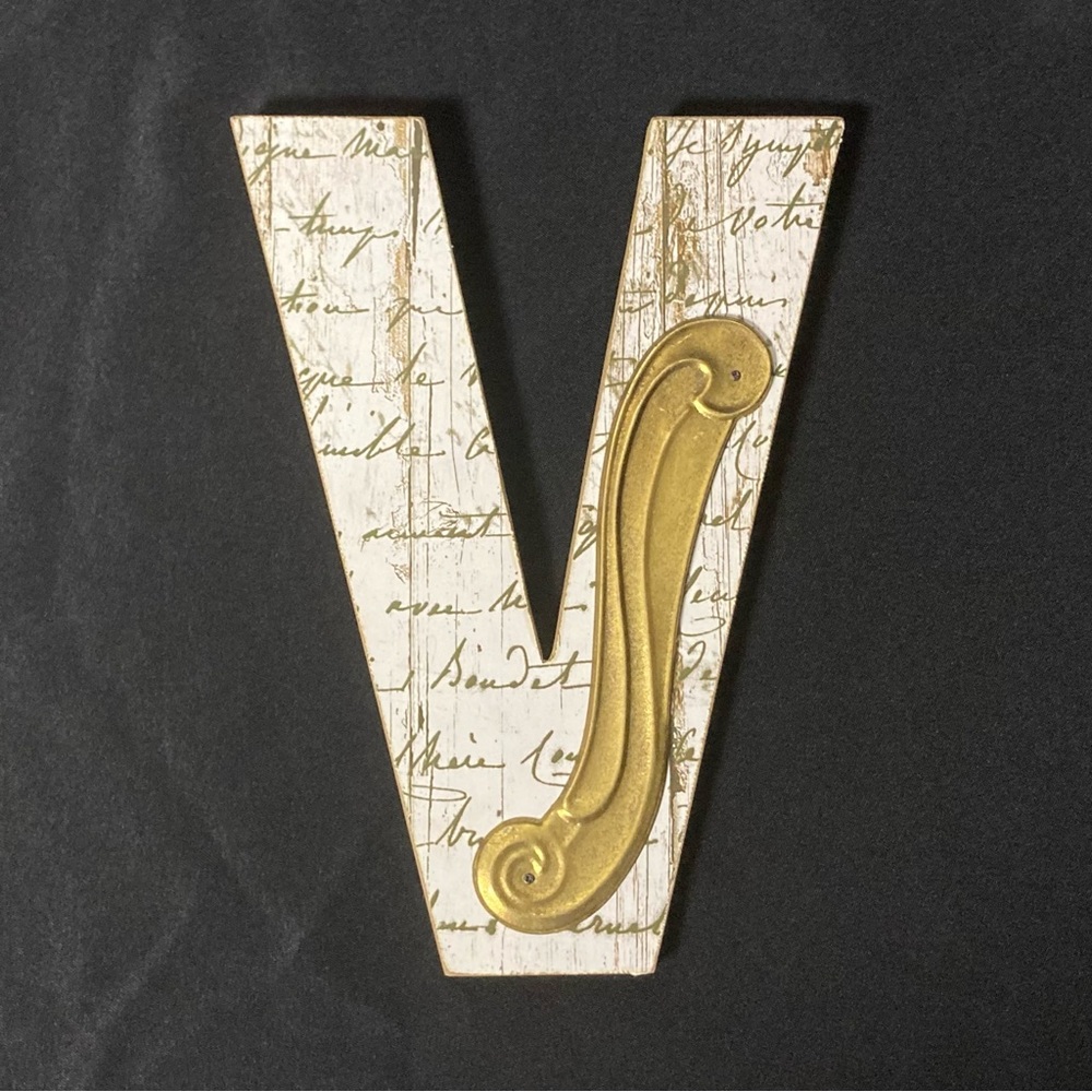 Studio Decor White And Gold Embellished Wooden Letter V Hangable Wall Accent